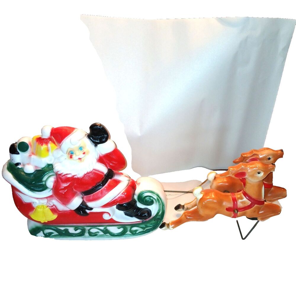 Vtg Empire Santa Sleigh & 2 Reindeer Blow Mold Christmas Light Up Figure 22 inch